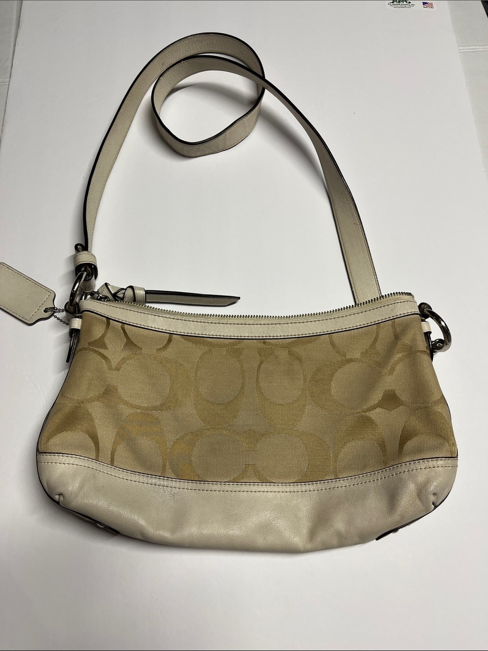 Coach Tan Signature Canvas Shoulder Bag with Cream Trim - Picture 7 of 9